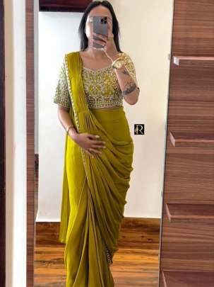 Cording Embroidery Saree with Matching Blouse And Belt