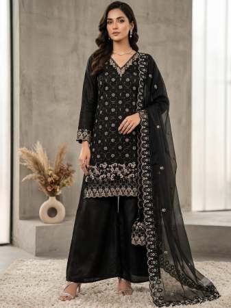 Fendy Black Beaded Embroidery Palazzo Suit by Fab Funda 