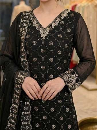 Fendy Black Beaded Embroidery Palazzo Suit by Fab Funda