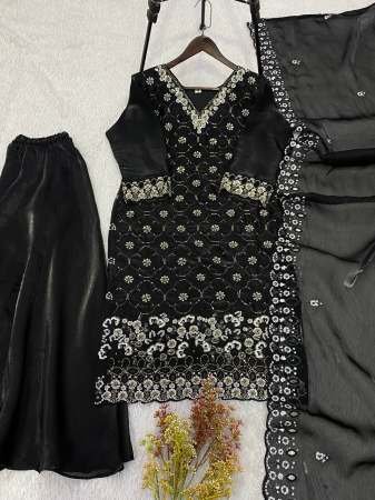 Fendy Black Beaded Embroidery Palazzo Suit by Fab Funda