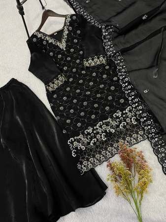 Fendy Black Beaded Embroidery Palazzo Suit by Fab Funda
