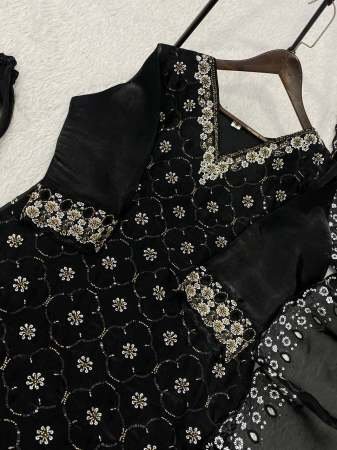 Fendy Black Beaded Embroidery Palazzo Suit by Fab Funda