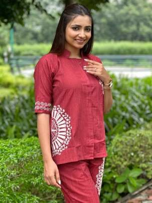 Cotton Co ord Set With Embroidery Work