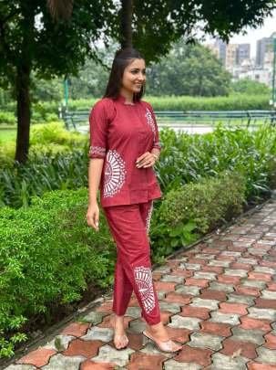 Cotton Co ord Set With Embroidery Work
