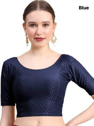 Cotton Lycra Stretchable Round Neck Blue Blouse