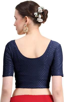 Cotton Lycra Stretchable Round Neck Blue Blouse