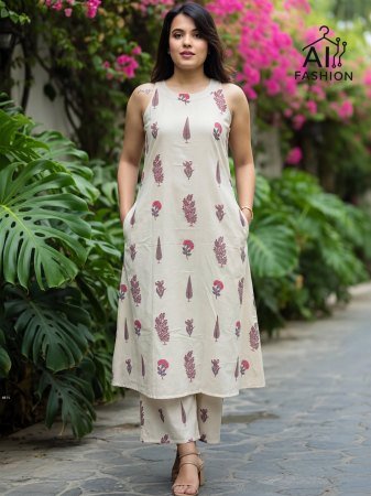 Cotton Printed Aline Kurti Pant Set