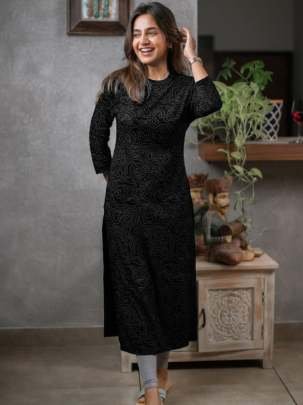 Cotton Printed Black Kurti For Women