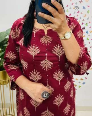 Cotton Sequence Work Sanganeri Print Kurti Pant Dupatta Set