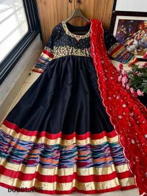 Cotton With Fancy Thread Work Printed Designer Anarkali Suit