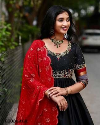 Cotton With Fancy Thread Work Printed Designer Anarkali Suit