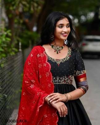 Cotton With Fancy Thread Work Printed Designer Anarkali Suit