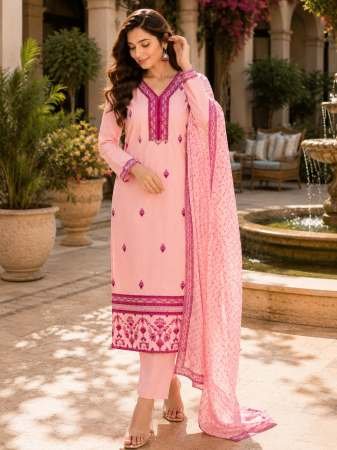 Cottton Blend  Peach Colour  Kurti Pant With Dupatta