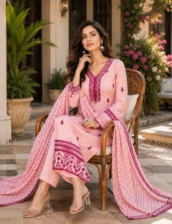 Cottton Blend  Peach Colour  Kurti Pant With Dupatta