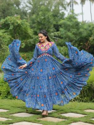 Crazy Green Georgette kutchi Patchework Gown