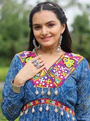 Crazy Green Georgette kutchi Patchework Gown