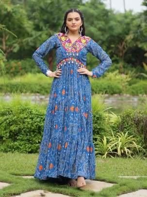 Crazy Green Georgette kutchi Patchework Gown
