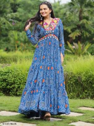 Crazy Green Georgette kutchi Patchework Gown