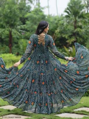 Crazy Green Georgette kutchi Patchework Gown