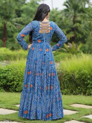 Crazy Green Georgette kutchi Patchework Gown
