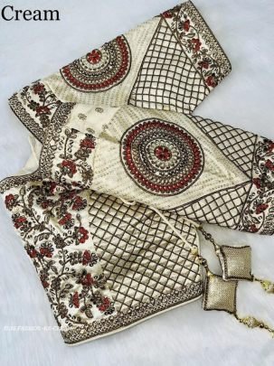 Cream Color Copper Jari Heavy Embroidery Milan Silk  designer Ready made Blouse