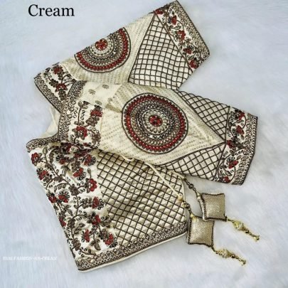 Cream Color Copper Jari Heavy Embroidery Milan Silk  designer Ready made Blouse