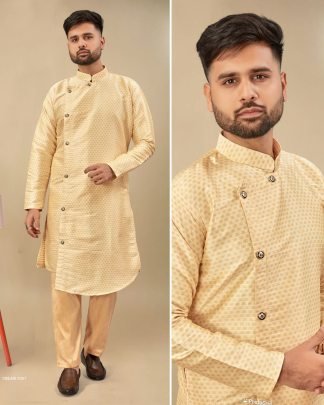Cream Color Cross button Kurta payjama sets 