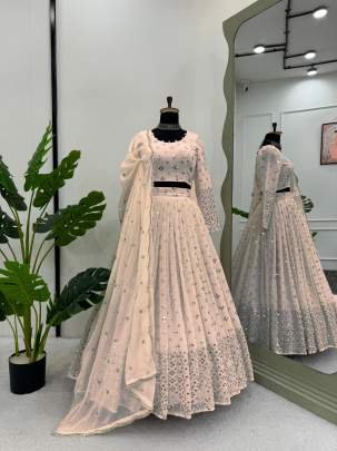 Light Peach Exclusive Designer And Attractive Georgette Lehenga Choli