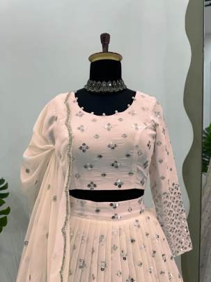 Light Peach Exclusive Designer And Attractive Georgette Lehenga Choli