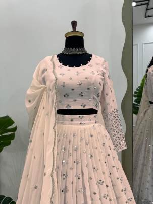 Light Peach Exclusive Designer And Attractive Georgette Lehenga Choli