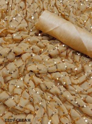 Cream Georgette Sequence Embroidery Work Saree
