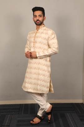 Cream Stylish Soft Jacquard Silk Kurta Pajama 