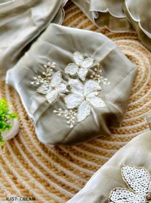 Cream  tissue Organza Saree With Sequence work