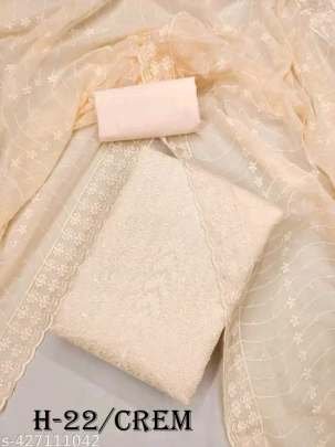 Cream Original Embroidery Georgette Unstitched Dress
