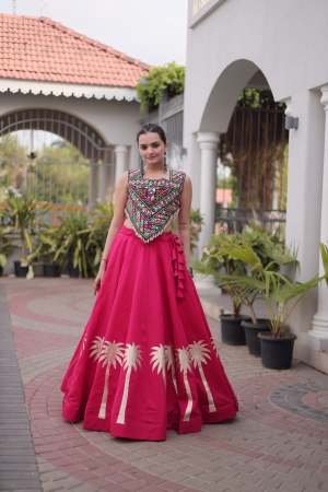 Crop Top Style Rani Colour Lehenga With Choli