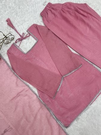 Crunchy Silk Pink Suit Set With Siroski Work