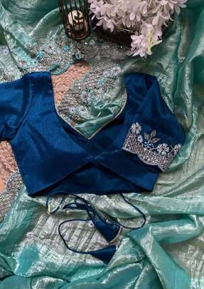 Crunchy Silk Sky Blue Sequins Work Saree
