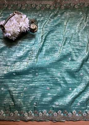 Crunchy Silk Sky Blue Sequins Work Saree