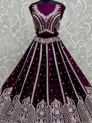 Crystal Pipe Handwork Purple Colour Wedding Lehenga