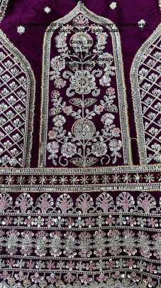 Crystal Pipe Handwork Purple Colour Wedding Lehenga