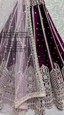Crystal Pipe Handwork Purple Colour Wedding Lehenga