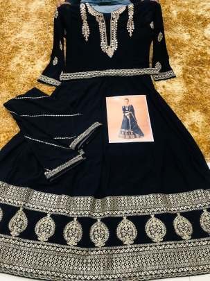 Dark Blue Anarkali Georgette Suit Dupatta