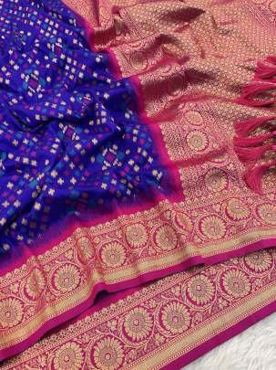 Dark Blue Zari Ikkat Patola Silk Saree