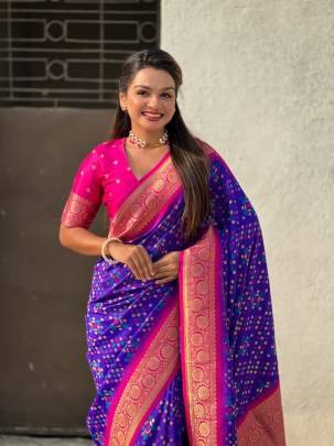 Dark Blue Zari Ikkat Patola Silk Saree
