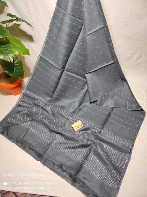 Dark Gray Striped Kota Viscose Silk Saree