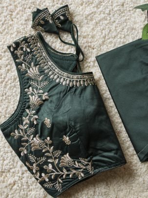 dark green beautiful embroidery touch blouse