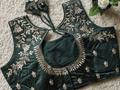 dark green beautiful embroidery touch blouse