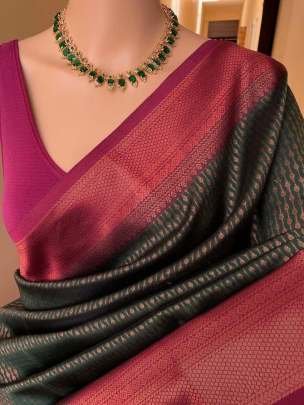 Dark Green Beautiful Festival Wear Soft Lichi Silk Saree