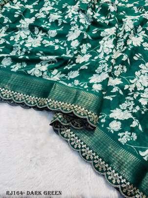 Dark Green crepe floral saree