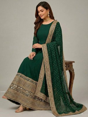 Dark Green Designer Anarkali Suit with Heavy Dupatta